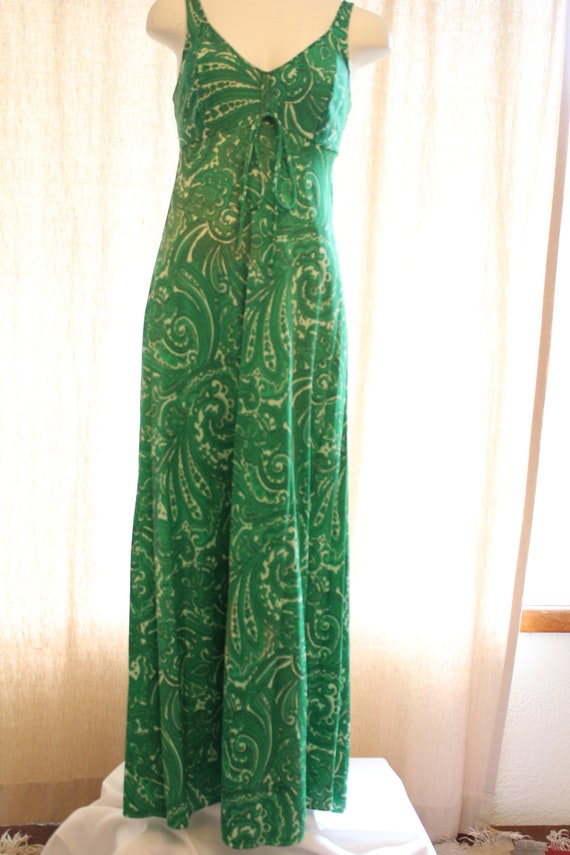 Long green & white paisley true vintage dress