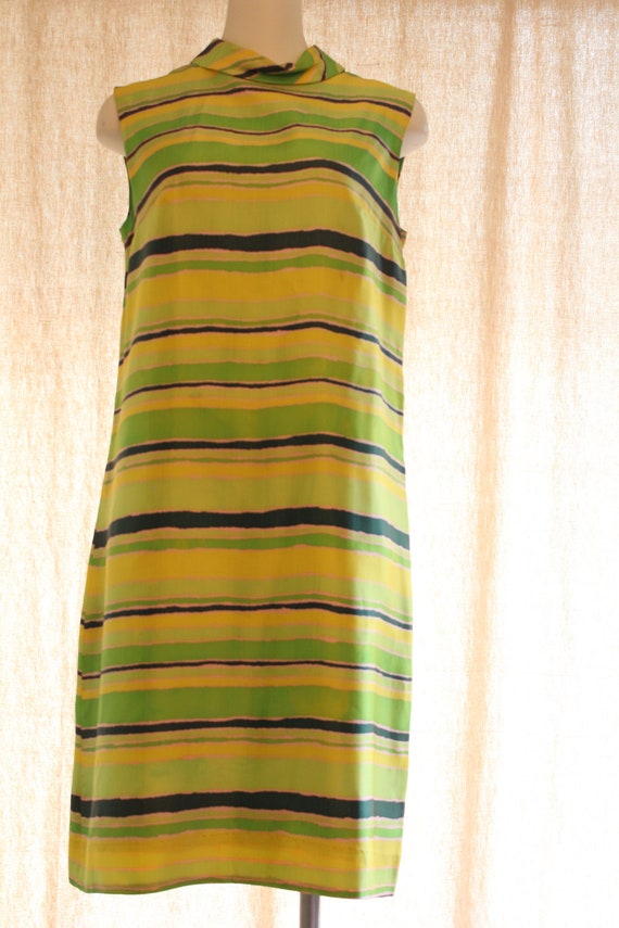 Vintage Green and Yellow stripe silk sheathVintage