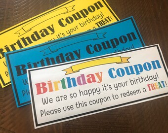 Printable DIGITAL Birthday Coupon Treat School Primary Elementary Gift Cute Fun Party Instant Download 2 PDF files
