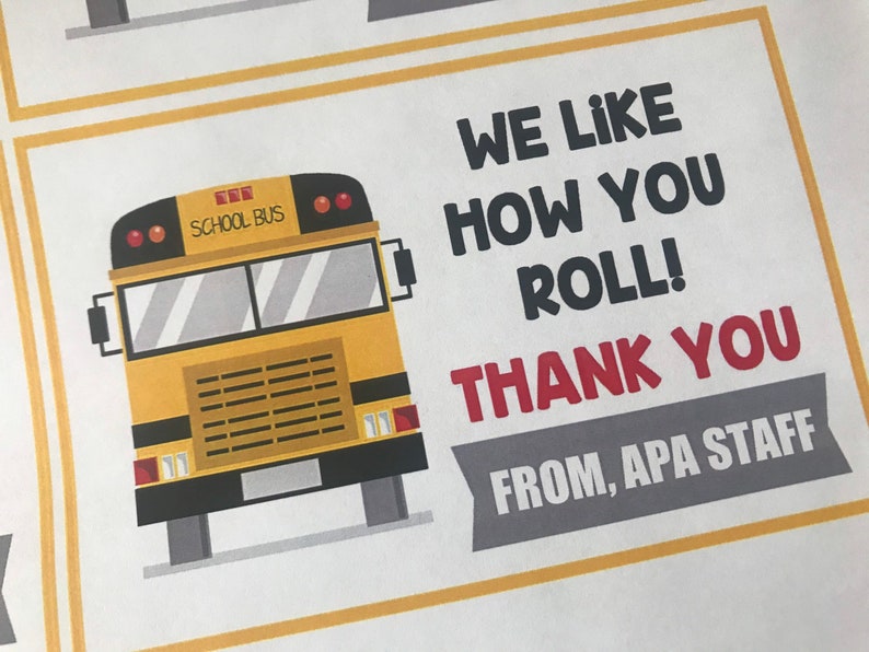 Printable Digital School Bus Appreciation We Like How You Roll Instant Download Pdf File School Elementary Bus Driver Thank You Paper Party Supplies Stickers Labels s Startfi Io