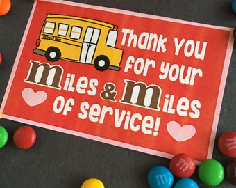 PRINTABLE Pdf Digital File School Bus Driver Appreciation Valentines Day Cards Valentine Tag Service Cute Instant Download 2 sizes included