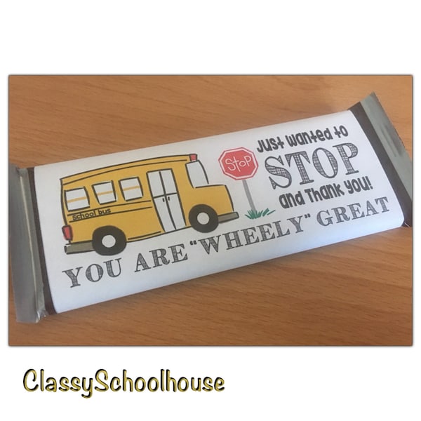 DIGITAL School Bus Candy Bar Wrapper Instant Download Pdf file Hershey Chocolate Teacher Gift Student Bus Driver Schoolbus Thank you gift