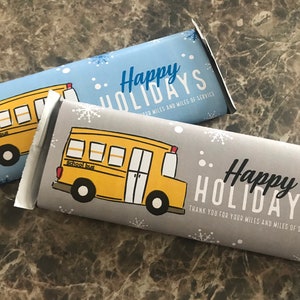 Printable DIGITAL Hershey Chocolate Bar Wrapper Set of 2 Color Options Holiday School Bus Instant Download PDF file Driver Teacher Hanukkah