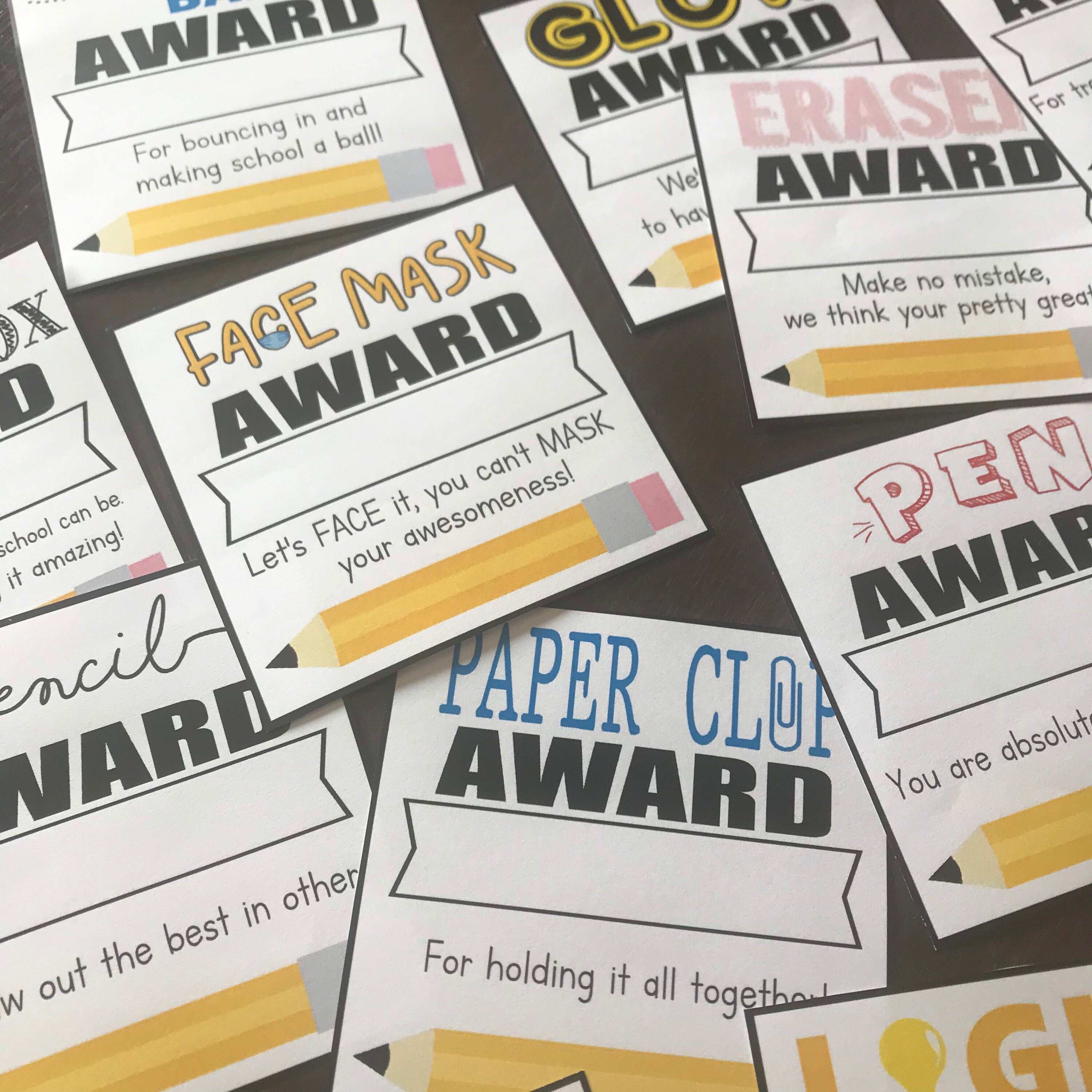 Printable DIGITAL Pdf files Staff School Non Food Awards Certificates SET OF 32 Clever Pun Gift Tags