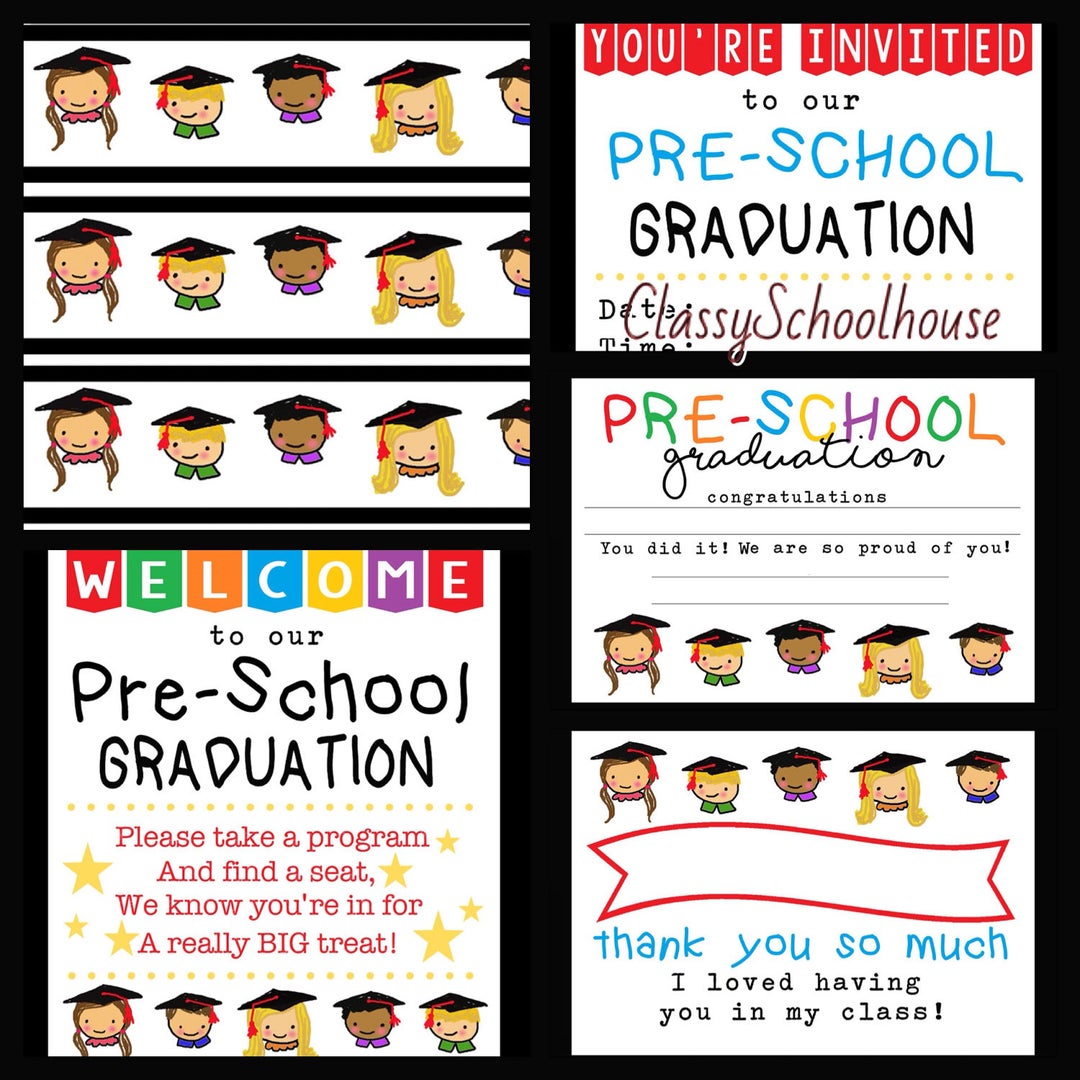 DIGITAL Editable Preschool Graduation Set Diplomas Banner Invitations