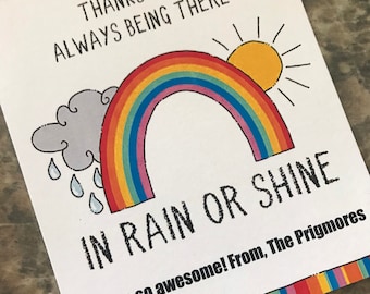 Printable DIGITAL Teacher Office Staff Friend Appreciation Tags Rainbow Rain or Shine EDITABLE Téléchargement instantané PDF 2 Tailles Famille colorée