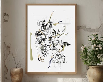 Printable Abstract Print, Wall Art Download, Gestural Fine Art Graphic Work, Mid Century Modern 1950s Style Vintage Art, Modern Art Collage