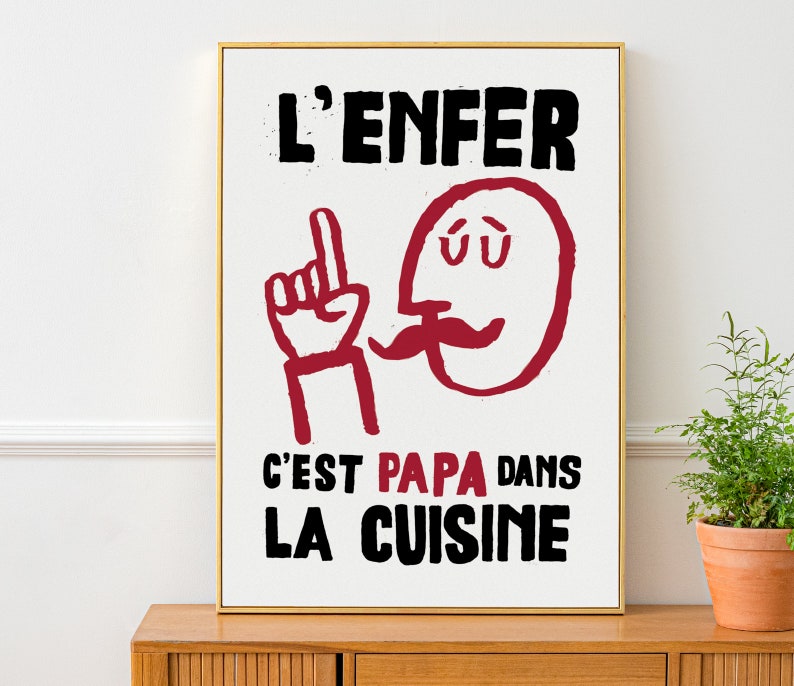 Papa Dans La Cuisine, Kitchen Wall French Style Retro Protest Poster Print, Kitchen Art, Dad, Home Decor, Gift For Cooks And Chefs, Wall Art image 2