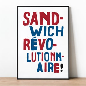 Sandwich Revolutionnaire French Style Retro Protest Poster Print, Kitchen Art, Dining Room, Cookery, Home Decor, Cooking, Funny Print image 1