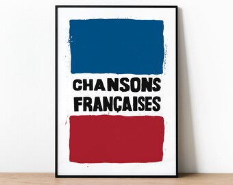 French Songs Print, Home Wall Art, Retro Poster Protest Print, Music Poster, Home Decor, 1960s Poster, Cool Poster, Francais typography