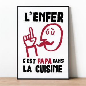 Papa Dans La Cuisine, Kitchen Wall French Style Retro Protest Poster Print, Kitchen Art, Dad, Home Decor, Gift For Cooks And Chefs, Wall Art image 1