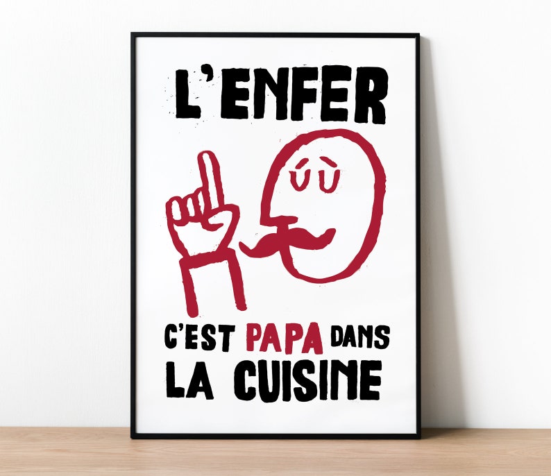 Papa Dans La Cuisine, Kitchen Wall French Style Retro Protest Poster Print, Kitchen Art, Dad, Home Decor, Gift For Cooks And Chefs, Wall Art image 1