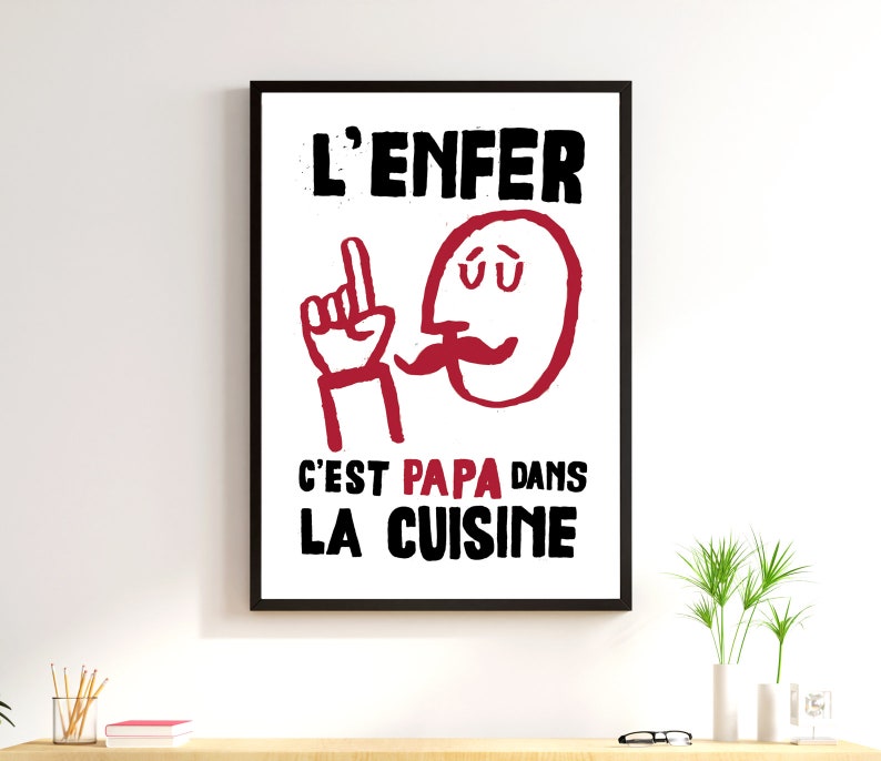 Papa Dans La Cuisine, Kitchen Wall French Style Retro Protest Poster Print, Kitchen Art, Dad, Home Decor, Gift For Cooks And Chefs, Wall Art image 4