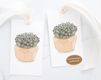Customizable Succulent Tags for Gifting, Personalized Hang Tag, Party Favors / Goody Bag Stickers, Digital / Electronic