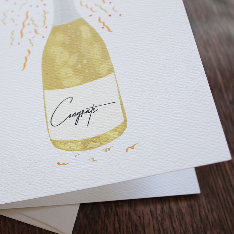 Champagne Bottle Confetti Greeting Card Congratulations Card For Milestone Moments New Job Promotion Graduation