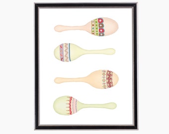 Art Print, Unframed Maracas Art, Colorful Home / Wall Decor, Boho / Latin Style Decor, Housewarming Gift