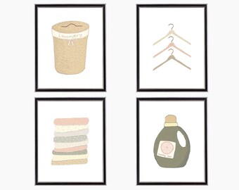 Art Print Bundles, Laundry Room Decor, Coordinating Neutral Colors, 8 x 10 inches, 11 x 14 inches, Unframed - APLAU1