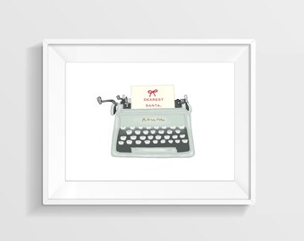 Holiday, Christmas Decor. Contemporary Wall Art Print For Home, Office, Library, Gifting, Writer, Book Lover. Typewriter Art Print