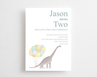 Dinosaur Invitation Card, Kids Party Invite, Simple Minimalist Animal Birthday Invitation, Printed /Digital / Electronic Invitation
