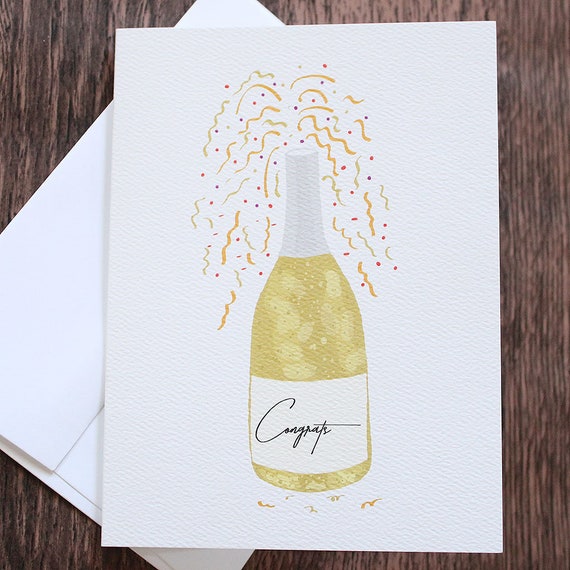 Champagne Bottle Confetti Greeting Card Congratulations Card For Milestone Moments  New Job  Promotion  Graduation