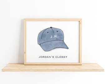 Personalized Art Print for Bedroom / Closet / Kids Room / Dorm Room / Game Room /  Laundry Room, Baseball Cap Art