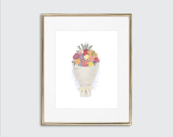 Art Print, Colorful Floral Bouquet Unframed Art, Home / Wall Decor, Flower Lover / Housewarming, Mother's Day Gift