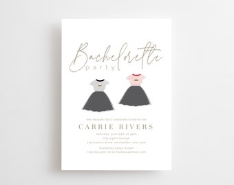 Invitation Card, Simple Semi Custom Bachelorette Invite, Feminine Fashion Invitations, Printed / Digital / Electronic