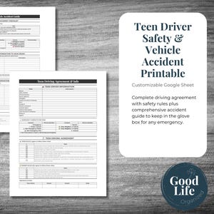 Säkerhetspaket för tonåringar och nödsituationer för fordonsolyckor | Digital nedladdning av Google Sheets