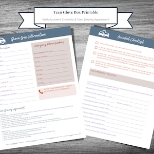 Teen Driver Safety Kit - Printable Glove Box Forms for Emergency Info and Accident Checklist