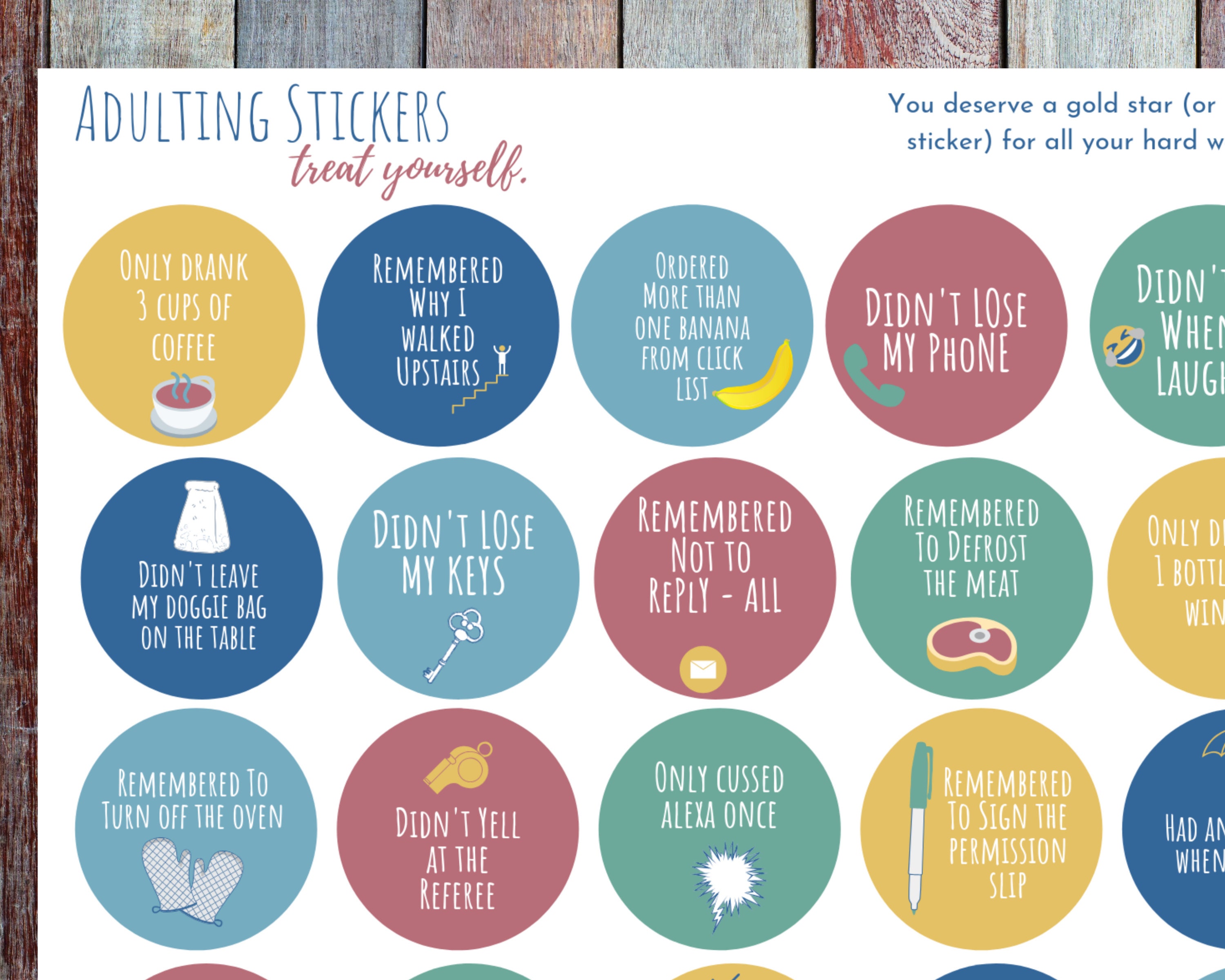 Adulting Stickers Digital Download Printable Reward Yourself to a Gold Star  Planner Stickers Birthday Printable Reward Stickers 