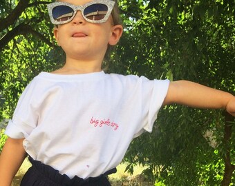 Personalised Kids T-Shirt | Hand Embroidered Custom Slogan Unisex Tee | Christmas Gift for Girl or Boy Child | Sustainable Organic Cotton