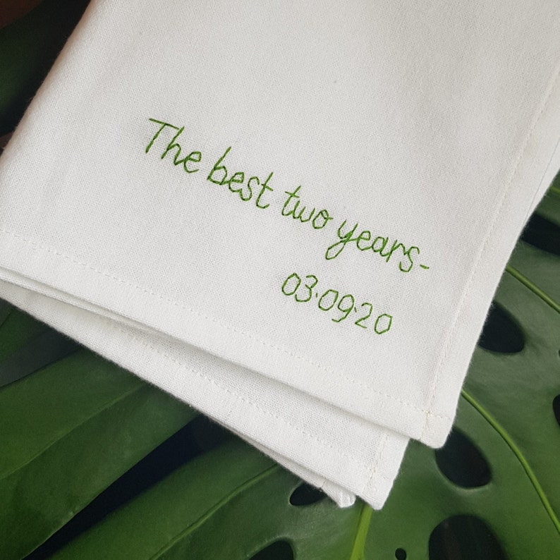 Personalised Handkerchief Hand Embroidered Organic Cotton Hanky Wedding Gift for New Husband or Groom from Bride Delicious Monster Tea image 5