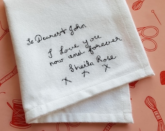 Handwritten Message Handkerchief | Hand Embroidered Personalised Handwriting Hanky | Loss of Grandparent Keepsake | Remembrance Wedding Gift