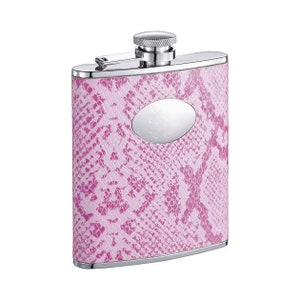 Personalized Flask for Women, 6oz Pink Snakeskin Pattern Hip Flask, Bride Flask, Flasks for Bridesmaid, Maid of Honor Flask VF1225