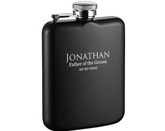 Flask Personalized, 6oz Black Matte Stainless Steel Hip Flask Engraved, Birthday Gift, Fathers day Gift, Flasks for Groomsmen - VF1187BK