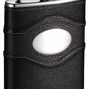 Personalized Flask Set, 6oz Black Leather Stainless Steel Hip Flask, Groomsmen Gift, Birthday, Father's day, Anniversary Gift VSET33-6018 image 5