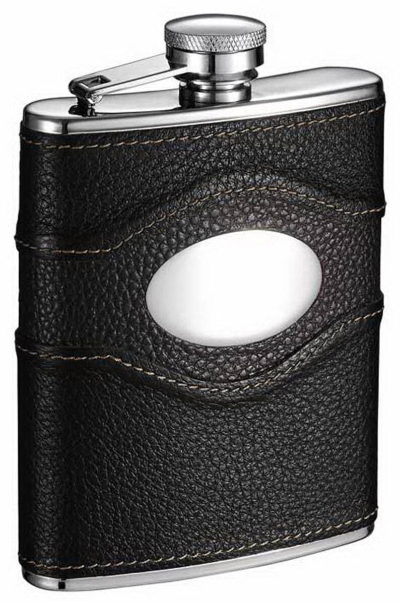 Personalized Flask Set, 6oz Black Leather Stainless Steel Hip Flask, Groomsmen Gift, Birthday, Father's day, Anniversary Gift VSET33-6018 image 5