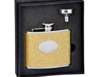 Personalized Flask for Women, 4oz Glitter Stainless Steel Hip Flask Set, Flasks for Bridesmaid, Maid of Honor Flask - VSETA01-1104