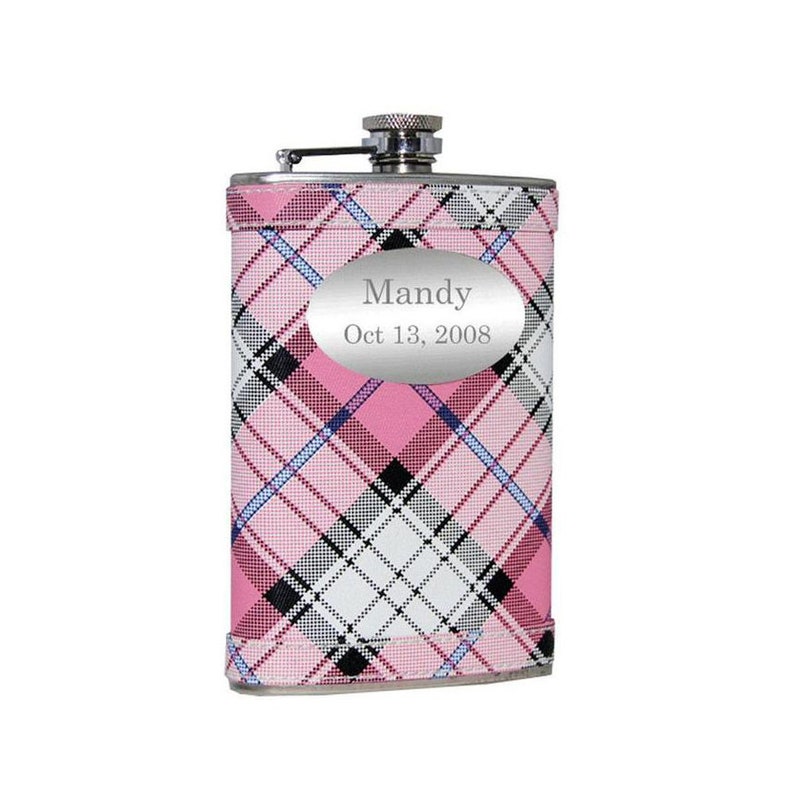 Personalized Flask for Women Pink Plaid Sassy Flask Gift Set Etsy