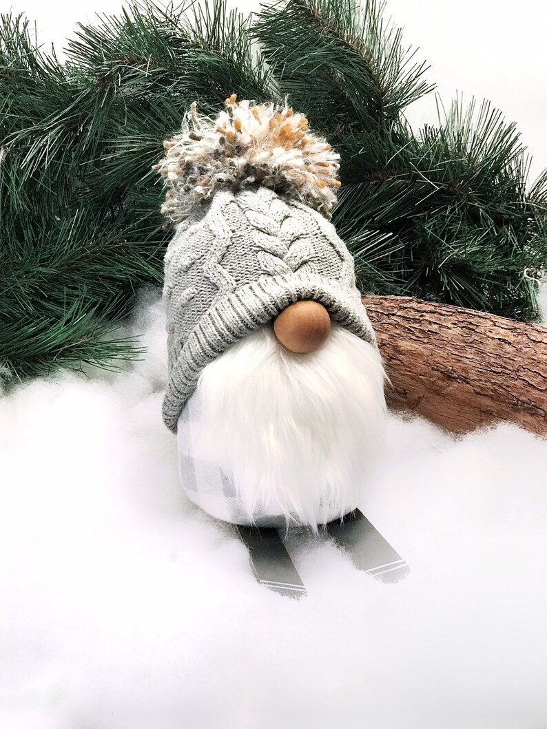 Ski bum gnome skiing gnome white and grey buffalo check etsy Ski bum gnome skiing gnome white and grey buffalo check etsy