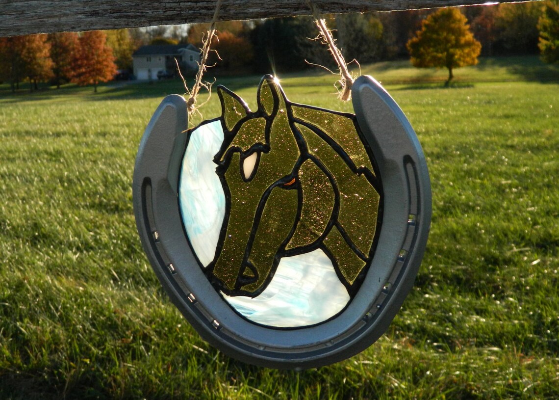 Custom Stained Glass Horseshoe Portrait // Stained Glass Horse Etsy