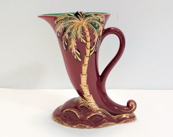 7" Beswick 1270 Palm Tree Vase | Beswick Horn Of Plenty Vase | Red Gloss Beswick Vase | Antique Beswick Palm Tree Vase