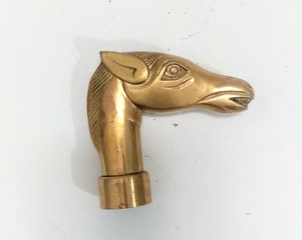 4" 0.8 Lb. Vintage Brass Horse Head Cane Handle | Brass Horse Cane Top with Collar | Vintage Brass Horse head