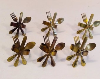 6 Brass Napkin Rings | Knife Fork Spoon Napkin Rings | Vintage Brass Napkin Rings | Vintage Brass Knife Fork Spoon Napkin Ring