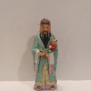 7.6" Vintage Chinese Lu Xing Wealth and Prosperity Porcelain Figurine | Vintage Chinese Figurine | Vintage Feng Shui Figurine | Feng Shui