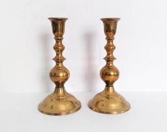 6.2" Vintage Brass Candle Holders | Set Of 2 Brass Candlestick Holders | Brass Candlestick | 2 Vintage Brass Candle Holders