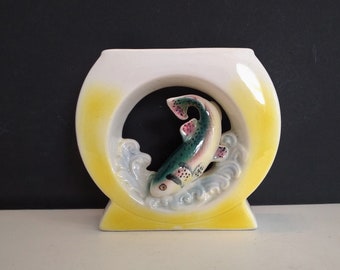 6" Vintage Porcelain Salmon Vase | Collectible Salmon | Vintage Salmon Figurine | Vintage Collectible Vase