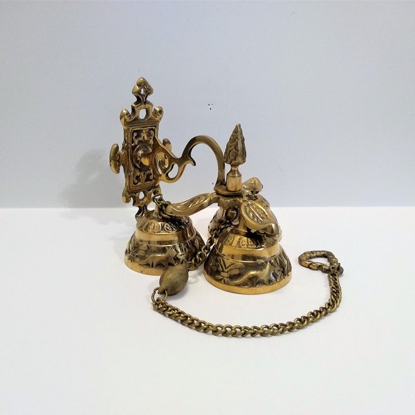 Vintage Brass Chime | Triple Bell |  Vintage Shopkeepers Door Bell | Brass Wall Mounted Bell