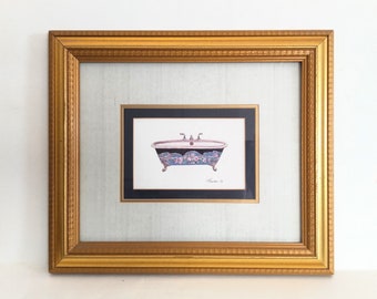 1.1 ft. Consuelo Gamboa Bathtub Framed Print | Consuelo Gamboa Print | Vintage Bath Print | Vintage Bathroom Decor | Bathroom Wall Art