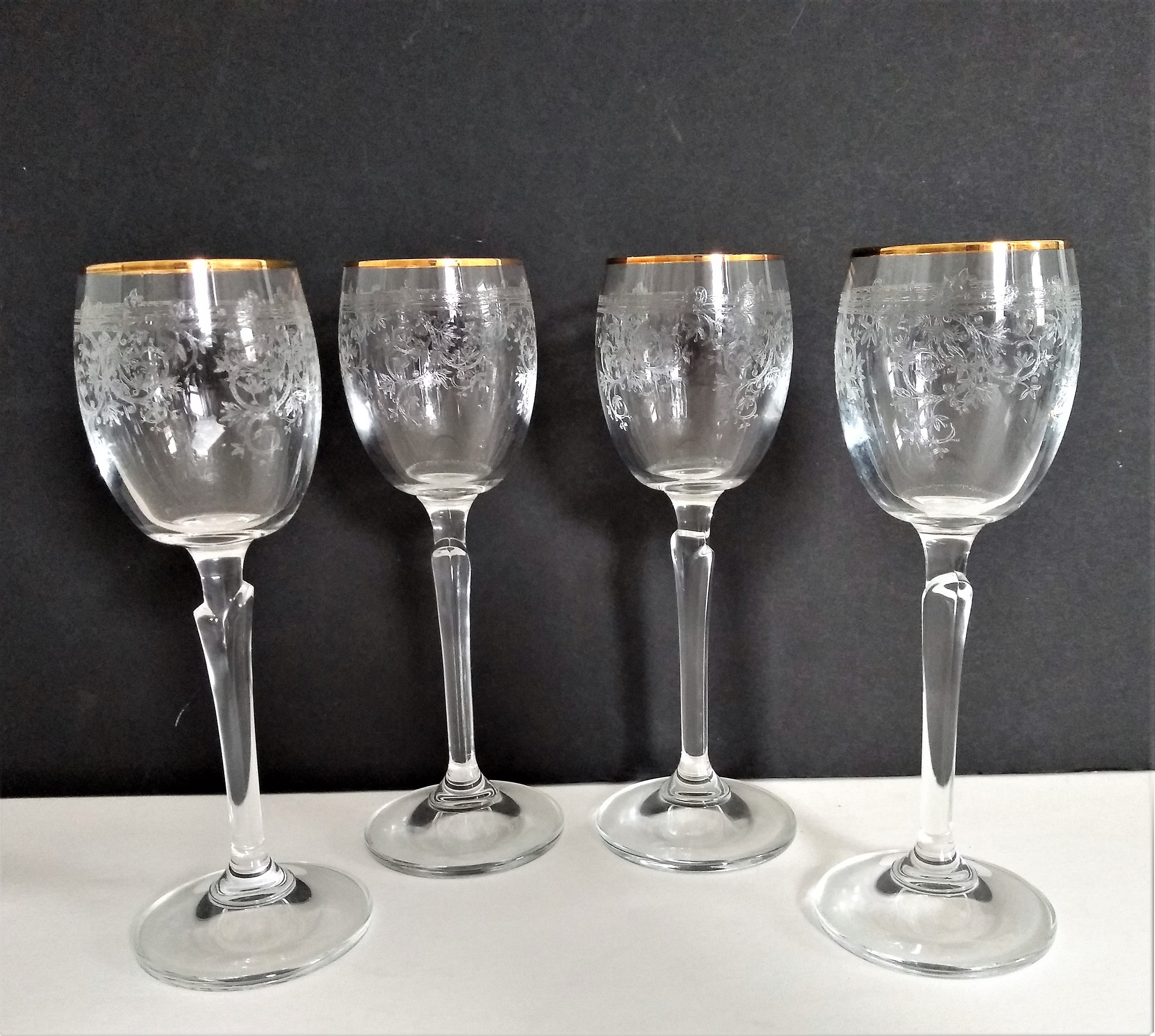 4 Antique Liqueur Glasses Antique Etched Glasses Gold Trim Etsy